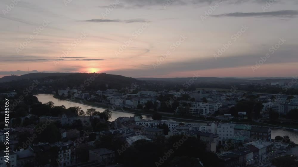 Drone shot of Vistula river on sunset Drone shot of Vistula river on sunset