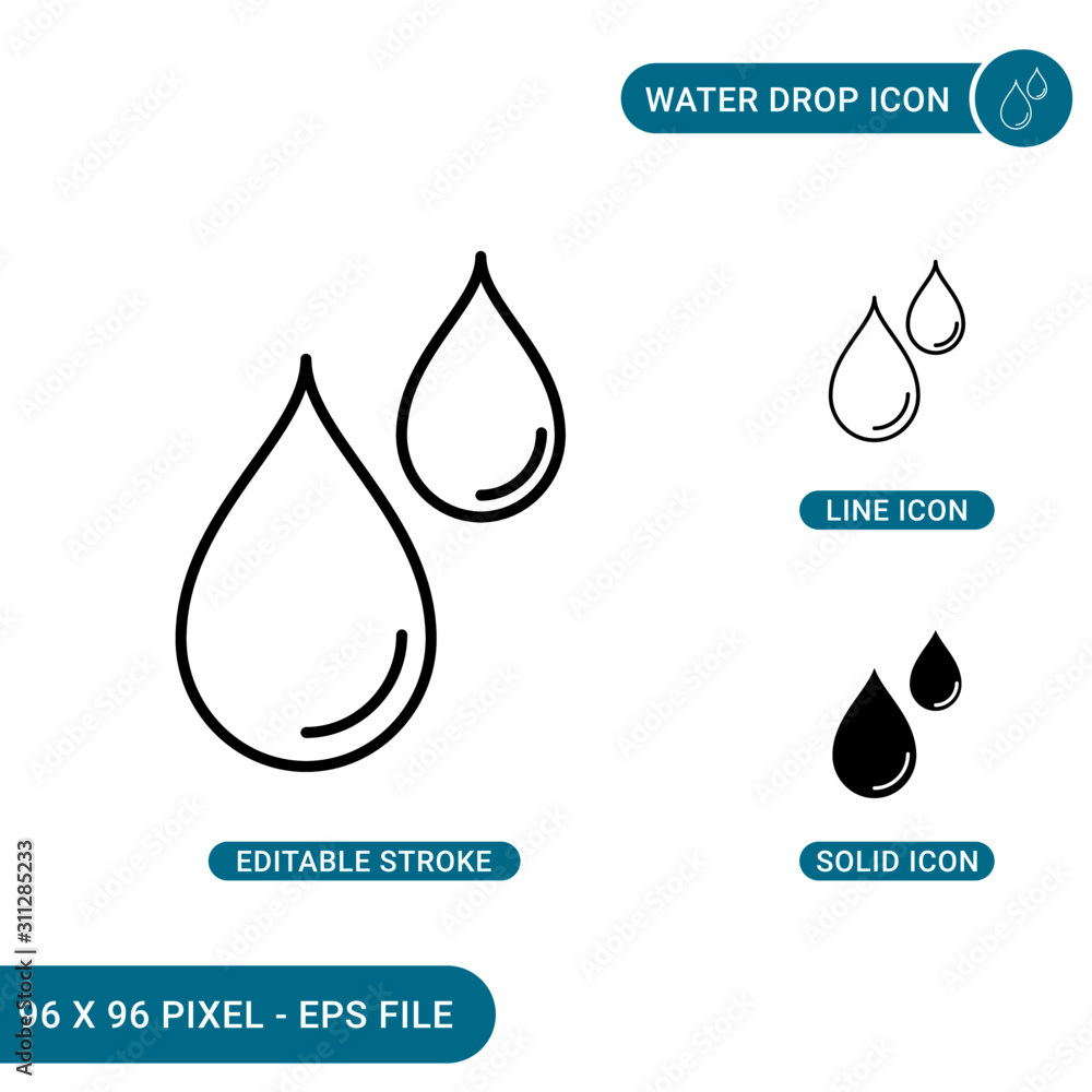 Water drop icons set vector illustration with solid icon line style. Aqua circle drop concept. Editable stroke icon on isolated background for web design, infographic and UI mobile app. Water drop icons set vector illustration with solid icon line style. Aqua circle drop concept. Editable stroke icon on isolated background for web design, infographic and UI mobile app.