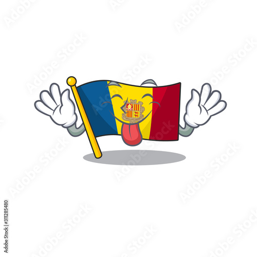 Funny face flag andorra Scroll mascot design with Tongue out