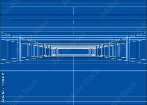 Drawing of a house under construction. Vector
