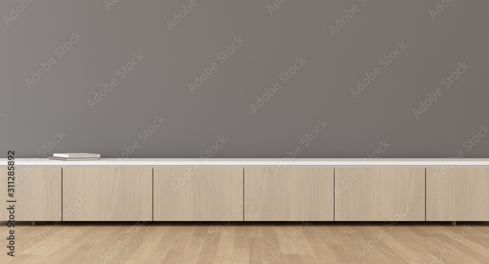 View of minimal living room with empty wall. Interior with TV cabinet. 3d rendering. View of minimal living room with empty wall. Interior with TV cabinet. 3d rendering.