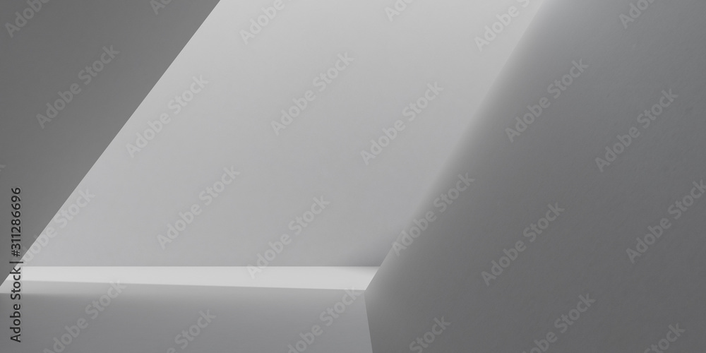 Abstract of concrete interior space with sun light cast the shadow on the wall and floor,Geometric structure design,Perspective of brutalism architecture,3d rendering. Abstract of concrete interior space with sun light cast the shadow on the wall and floor,Geometric structure design,Perspective of brutalism architecture,3d rendering.