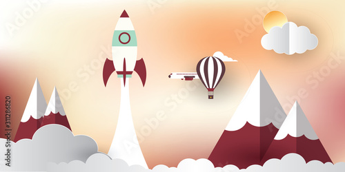 Business project startup, financial planning, idea, strategy, management, realization and success. Rocket launch