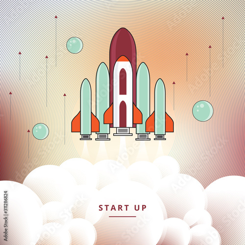 Business project startup, financial planning, idea, strategy, management, realization and success. Rocket launch