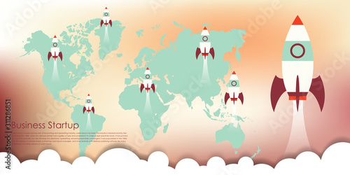 Business project startup, financial planning, idea, strategy, management, realization and success. Rocket launch