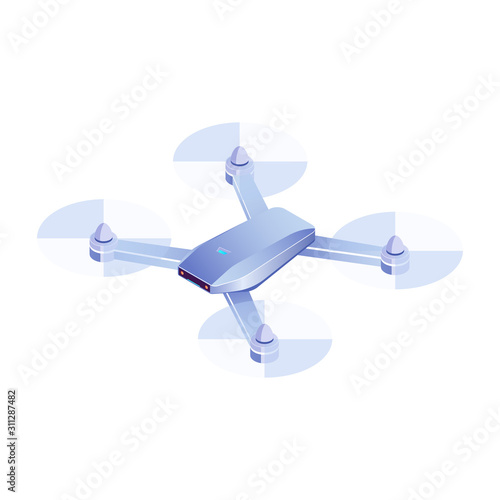 Isometric Drone Flying on white background, Realistic 3D Quadrocopter Drone Illustration, Drone icon vector