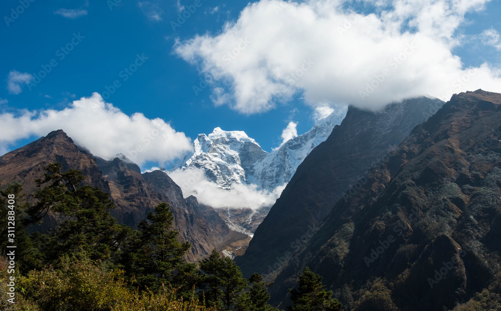 Himalayas landscape view with blue sky. Sagarmatha national park, Everest area, Nepal