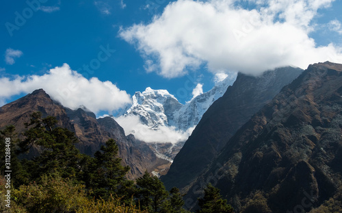 Himalayas landscape view with blue sky. Sagarmatha national park  Everest area  Nepal