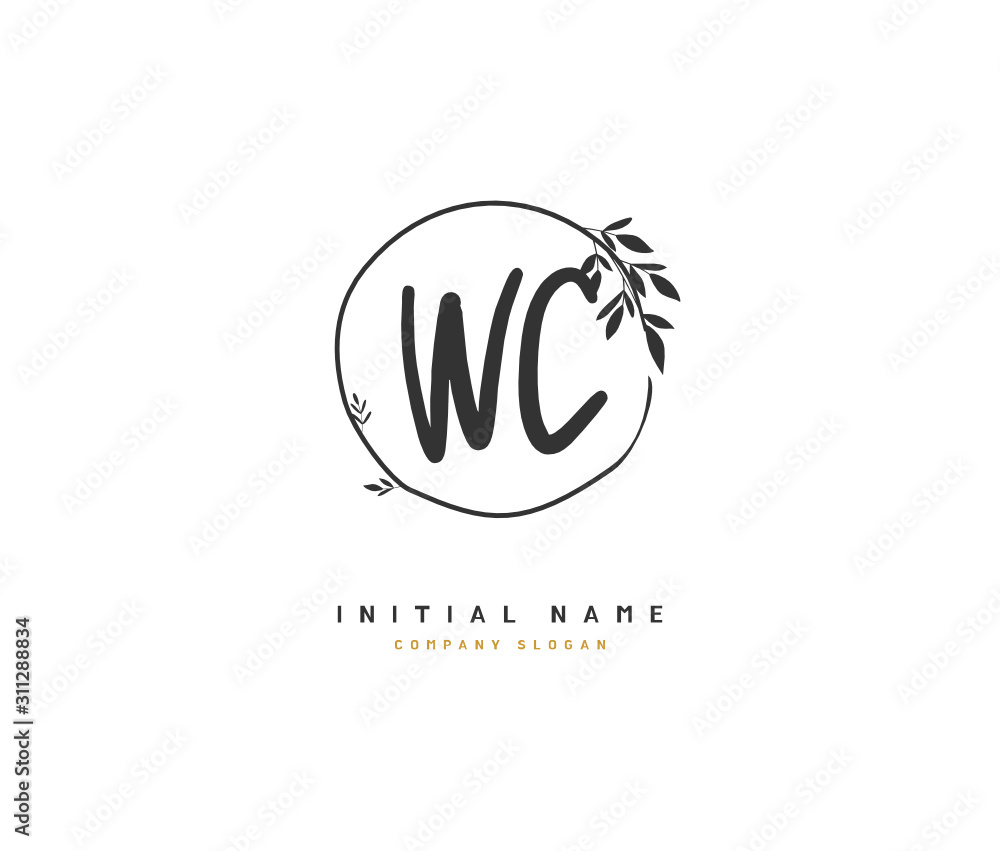 W C WC Beauty vector initial logo, handwriting logo of initial signature, wedding, fashion, jewerly, boutique, floral and botanical with creative template for any company or business.