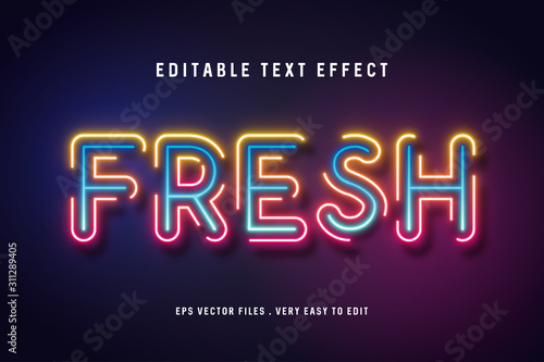 Fresh neon light text effect, editable text