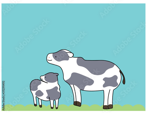 親子の牛のイラスト