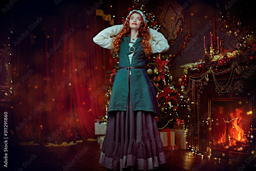 Fototapeta premium fairy with magnificent red hair