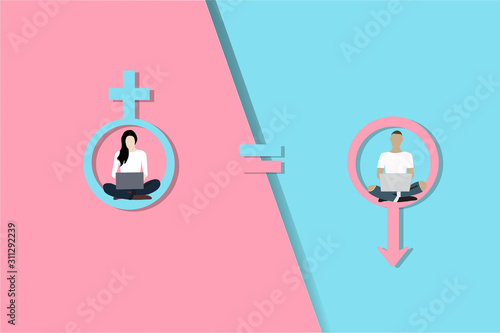Gender Equality Concept. woman and man vector on pink and blue gender logos. Equality Vector illustrator.
