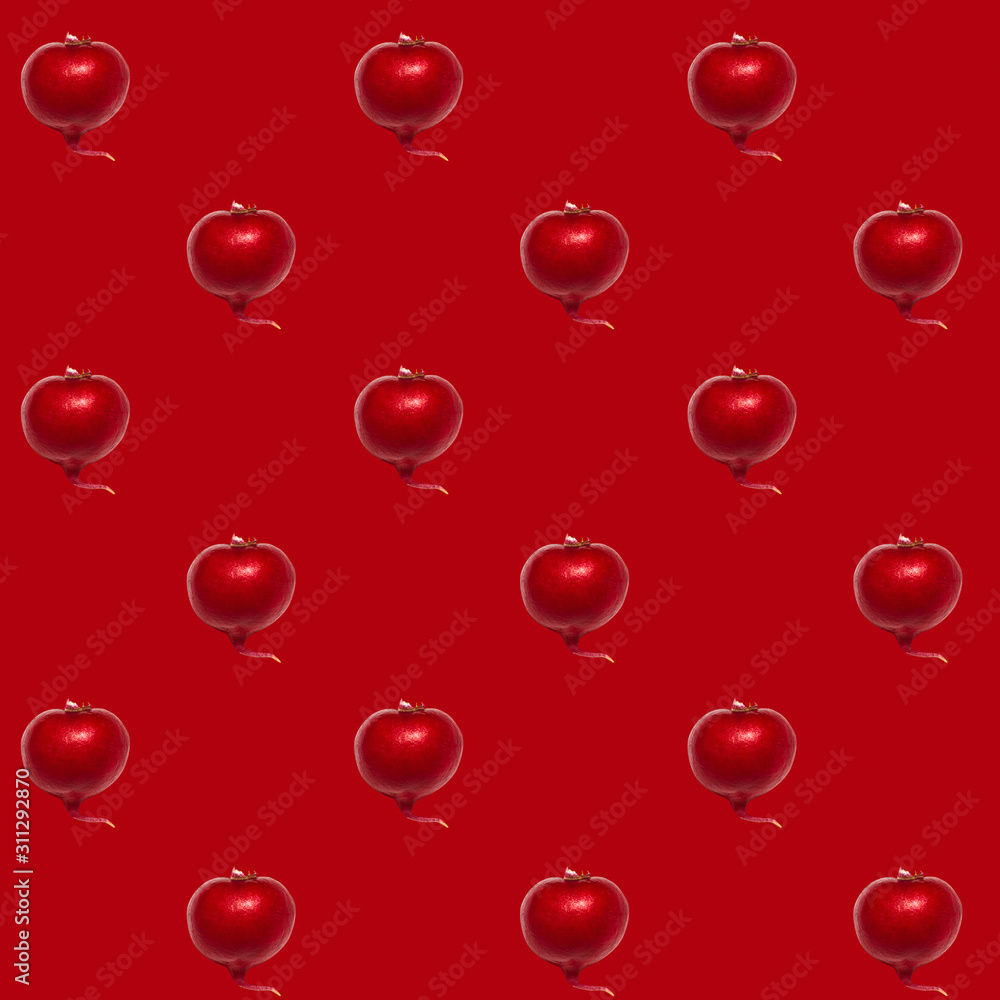 Seamless pattern with red radish on red background