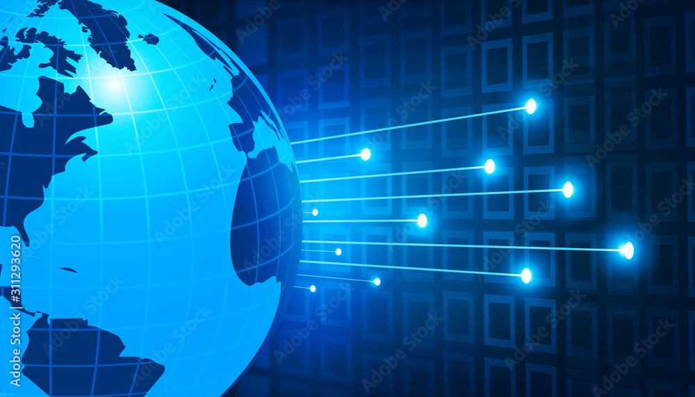 Fototapeta premium World in Fiber optics abstract background. Digital illustration.