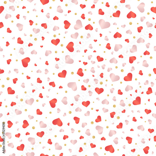 Heart background. Beautiful backdrop with red and pink hearts and a gold circles