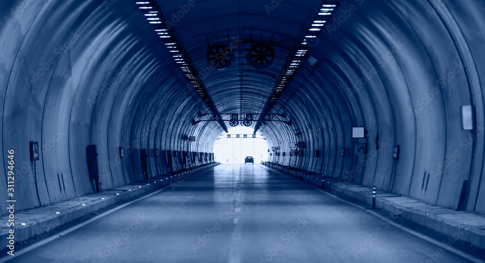 Long grey tunnel  - obrazy, fototapety, plakaty 