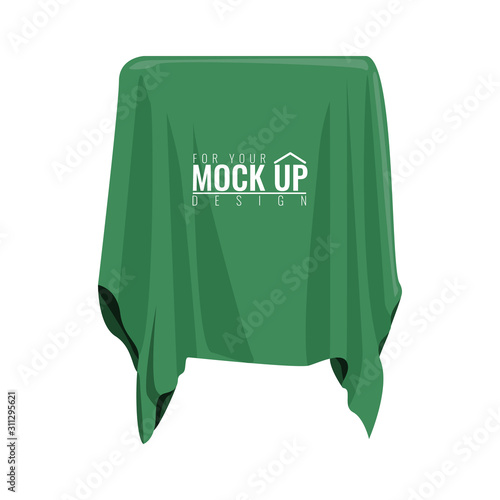 Green silk cloth covered object for. Cartoon style hand drawn flat and solid color style vector illustration.
