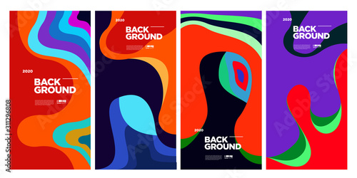 2020 Cover and Poster Design Template for Magazine. Trendy Abstract Colorful Geometric and Curve Vector Illustration Collage with Typography for Cover, book, social media story, and Page Layout.
