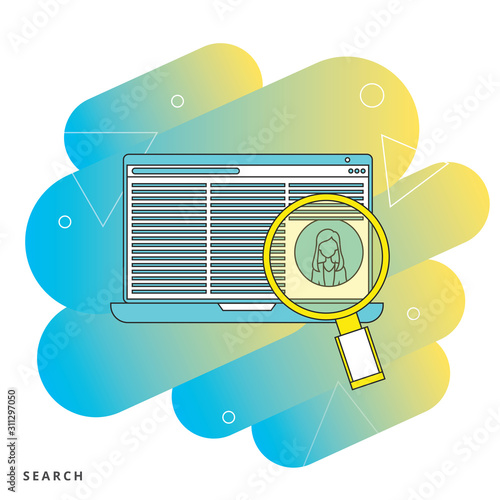 Computer desktop with magnifying glass