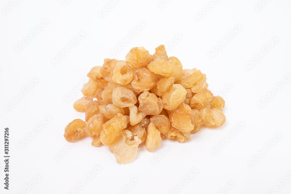 Dried longan, the preservation of food form farmers on white background.