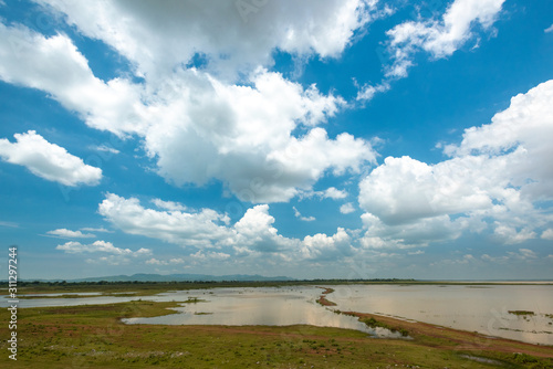 Landscape View of Kaengsueaten Dam  Reservoir for agriculture at Lopburi Thailand.