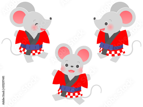 法被を着たネズミのイラストセット