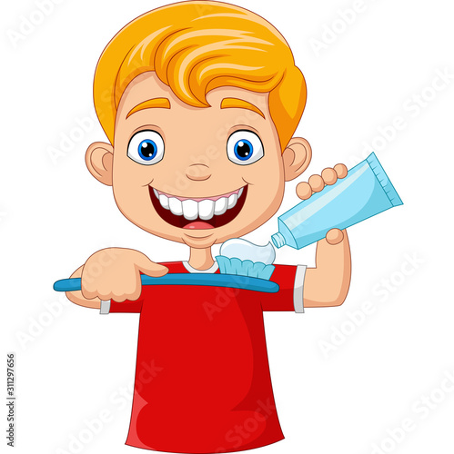 Cute little boy brushing teeth
