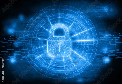 Background image of Internet security. Closed Padlock in Digital tech background. Safety concept. Digital illustration