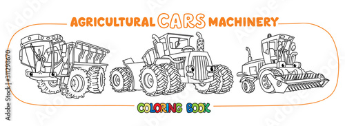 Agricultural machinery cute cars coloring book set