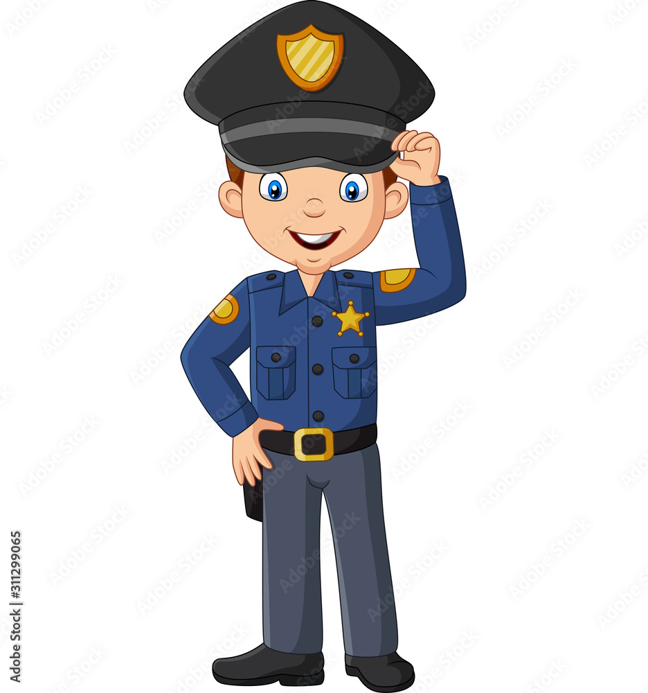 Cartoon smiling officer policeman standing Cartoon smiling officer policeman standing