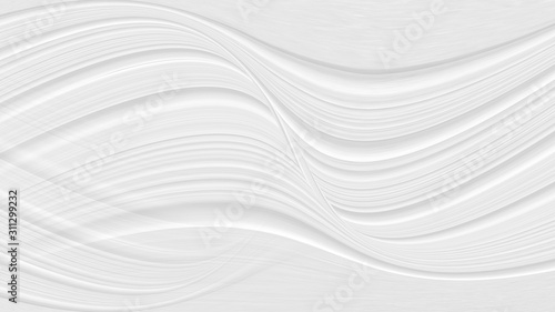 White 3 d background with wave illustration, beautiful bending pattern for web screensaver. Light gray texture with smooth lines for a wedding card.