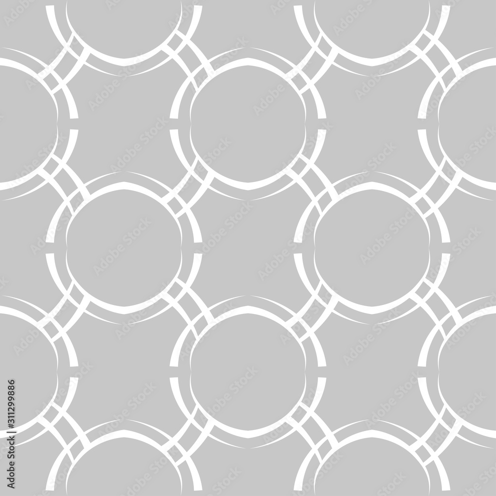 Geometric round print. White pattern on gray seamless background