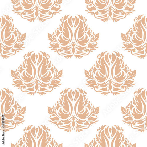 Floral seamless pattern. Beige flowers on white background