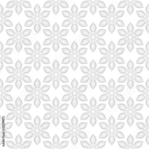 Gray and white seamless print. Geometric pattern in oriental indian style