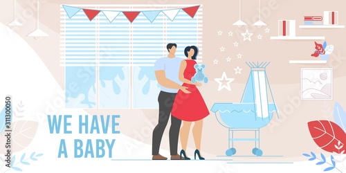 Happy Young Couple Take of Newborn Baby Ad Poster