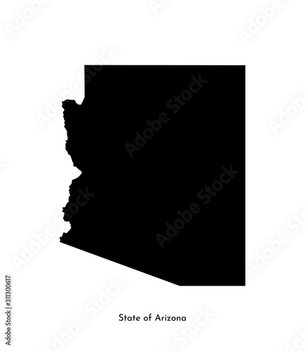 Vector isolated simplified illustration icon with black map's silhouette of State of Arizona (USA). White background