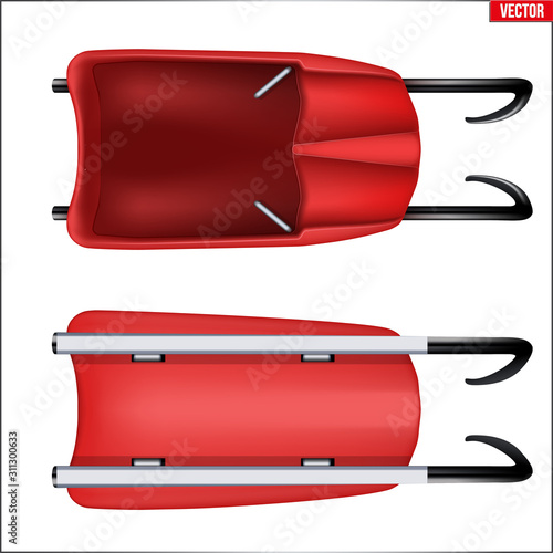 Set of luge for one athlete.. Top and bottom view. Sporting equipment for Single Skeleton race. Vector Illustration isolated on white background.