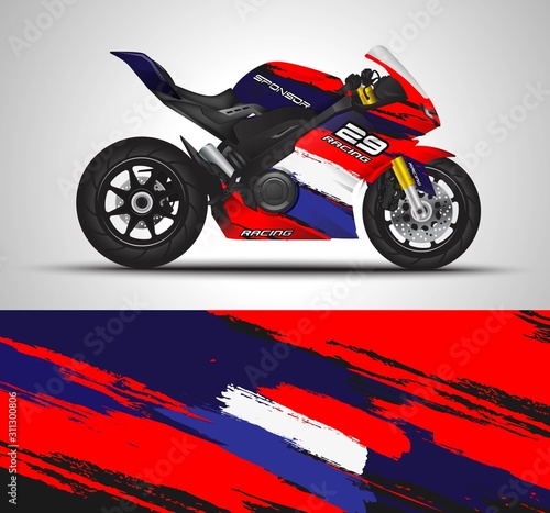 Racing motorcycle wrap decal and vinyl sticker design. Concept graphic abstract background for wrapping vehicles  motorsports  Sportbikes  motocross  supermoto and livery. Vector illustration.