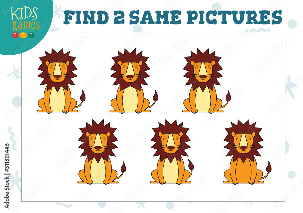 Fototapeta premium Find two same pictures kids game vector illustration.