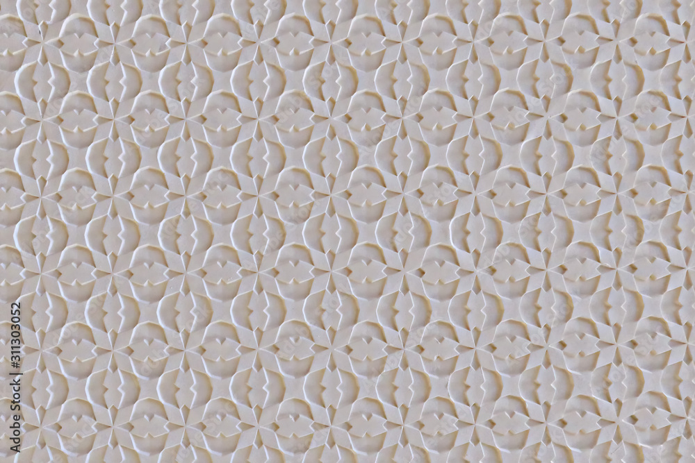Wall background with Arab style pattern. Geometric texture of the Arabic white ceiling house.