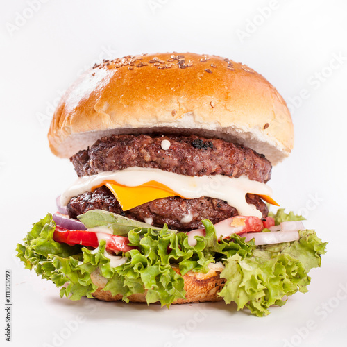 american double hamburger with souce