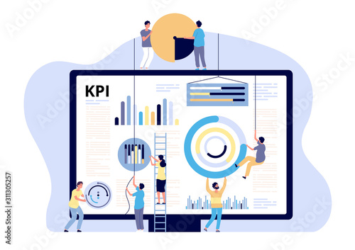 KPI concept. Key performance indicator marketing, business digital metric. Campaign measuring, product traffic reports. Vector banner business kpi indicator for marketing optimization illustration photo