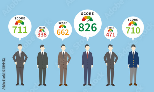 信用スコアとスーツを着た人物のイメージ