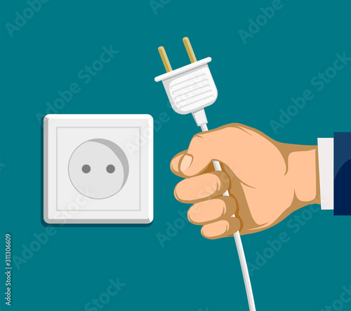 Human hand with electric plug and outlet