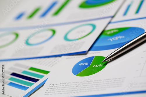 Financial statistics documents ball pen infographics
