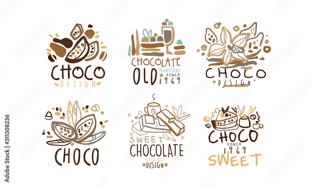 Chocolate Original Labels and Logos Design Vector Set