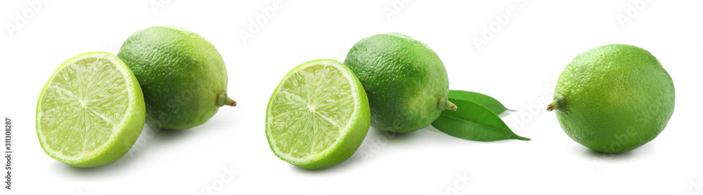 Tasty lime fruit on white background