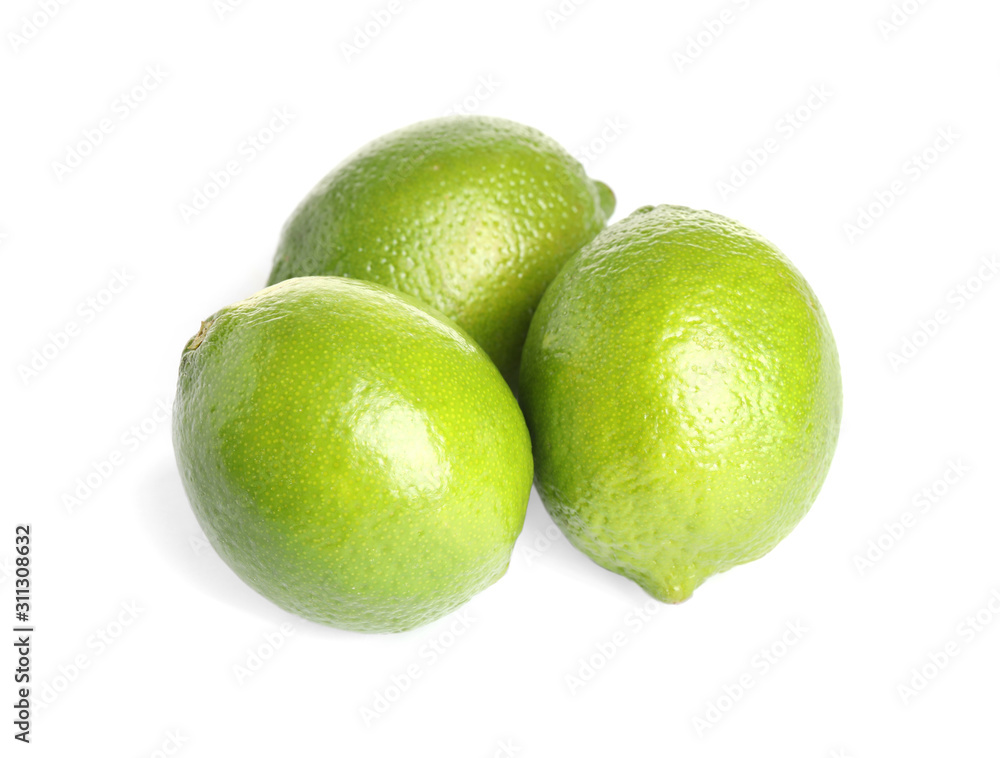 Fresh green ripe limes isolated on white Fresh green ripe limes isolated on white