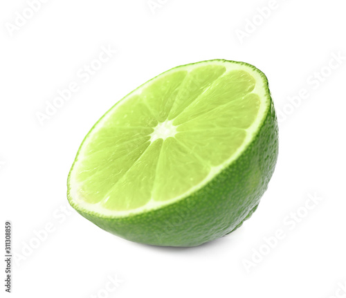 Half of fresh green lime isolated on white